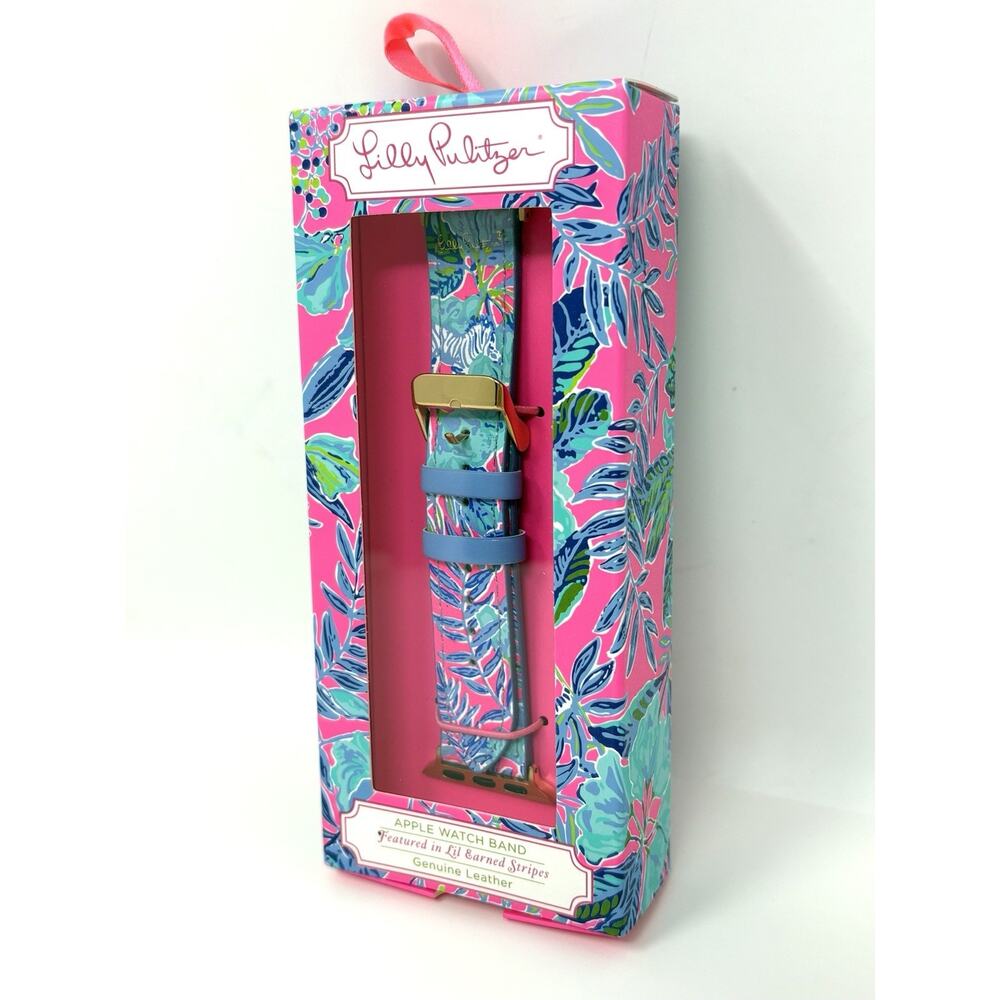 Lilly Pulitzer Pink Blue Leather Apple Watch Band 38,40mm Lil Earned Stripes NIB - Picture 6 of 12